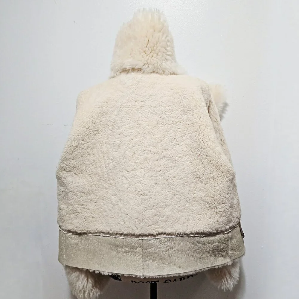 New Merino Toscana Sheepskin Shearling Lamb Fur Coat Jacket Cream White Leather - Picture 5 of 6